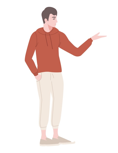 Leuke jonge man in mode casual kleding mode mannelijk model cartoon karakter ontwerp platte vectorillustratie geïsoleerd op een witte background