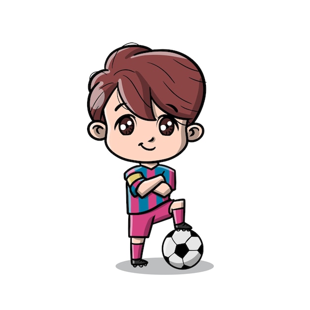 Leuke jongen aan het voetballen Cartoon