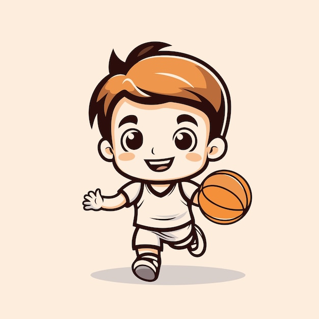 Leuke jongen die basketbal speelt cartoon vector illustratie Ideaal voor zowel print als webontwerp