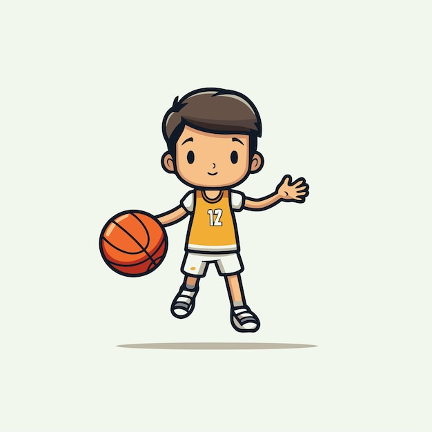 Leuke jongen die basketbal speelt Cartoon vector illustratie Plat ontwerp