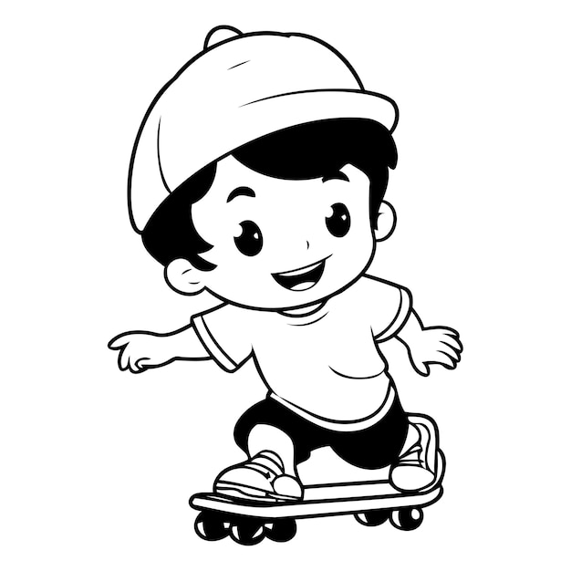 Leuke jongen die op een skateboard rijdt Vector illustratie in cartoon stijl