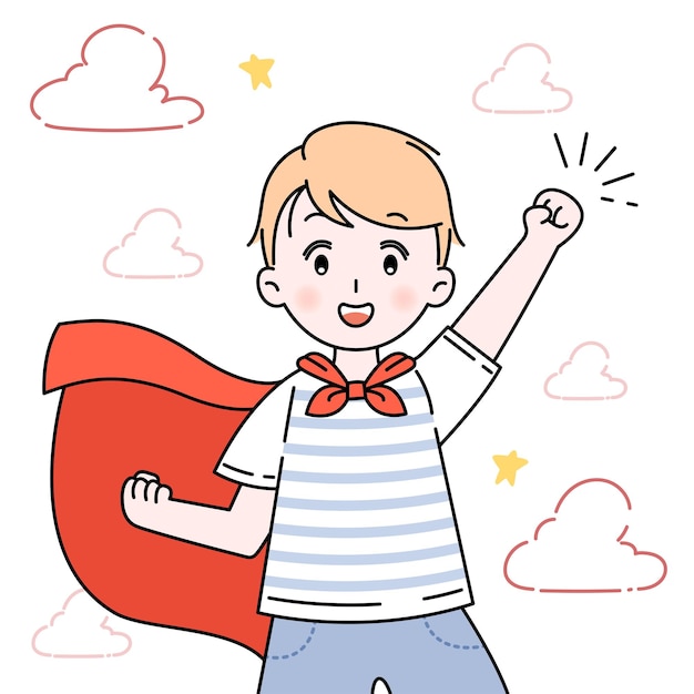 Leuke jongen die superheld cartoon afbeelding speelt