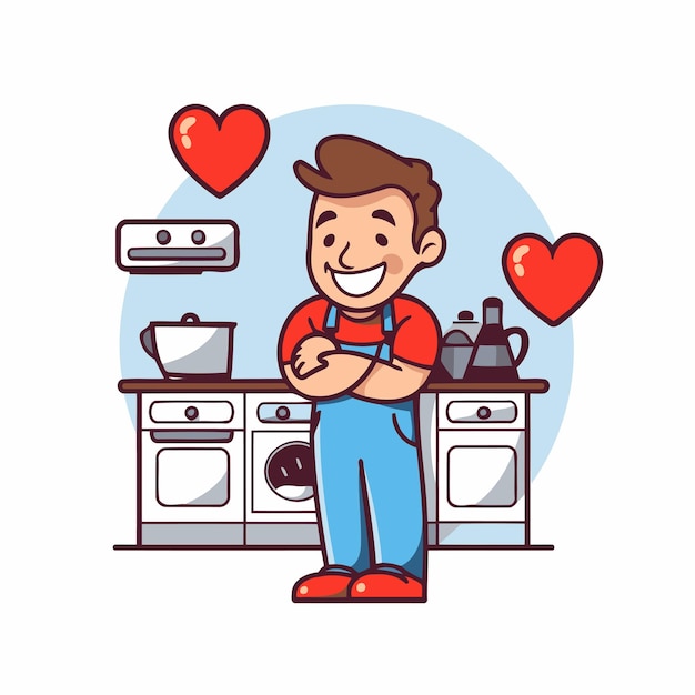 Leuke jongen in de keuken Vector illustratie in cartoon stijl