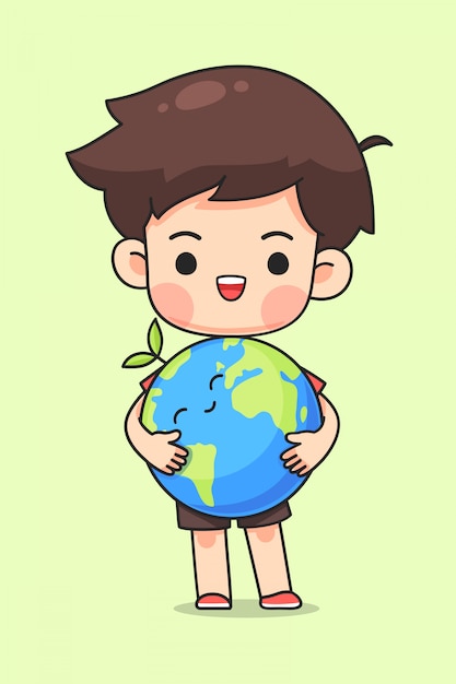 Leuke jongen knuffel de aarde