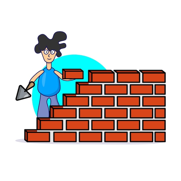 Leuke jongen Mason pictogram vectorillustratie Gebouw Flat karakter maken