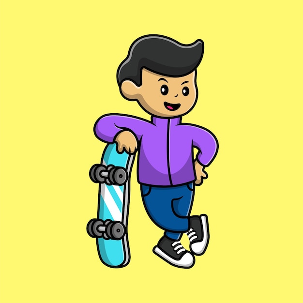 Leuke Jongen Met Skateboard Cartoon Vector Pictogram Illustratie