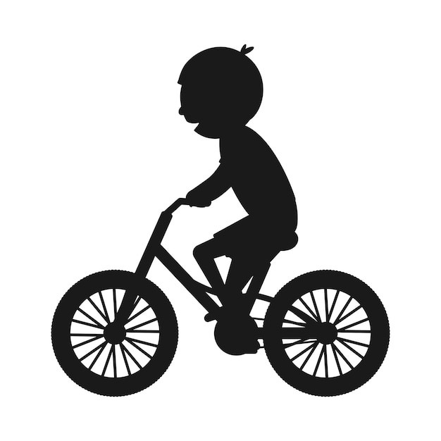 Leuke jongen rijden fiets silhouet.