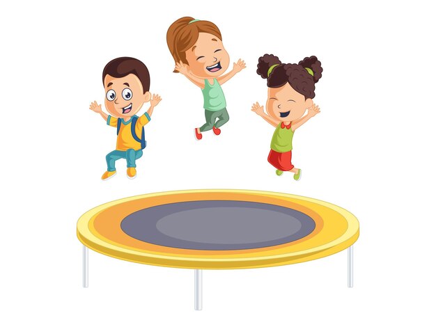 Leuke jongens en meisjes spelen op de trampoline terug naar schoolillustratie