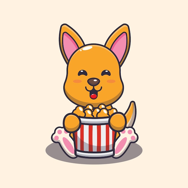 Leuke kangoeroe met popcorn Leuke cartoon dierenillustratie