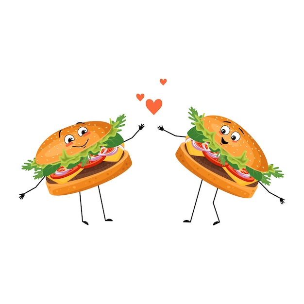 Leuke karakterhamburger met liefdeemoties