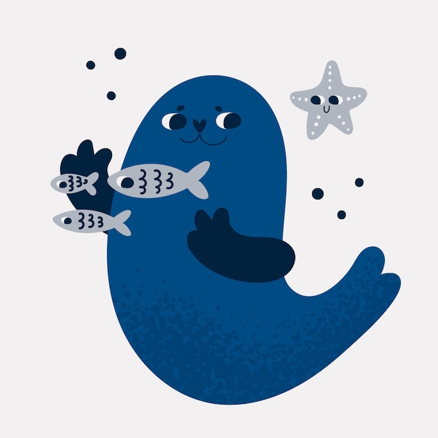 Leuke karakters van zeedieren: pelsrob, vis, zeesterren