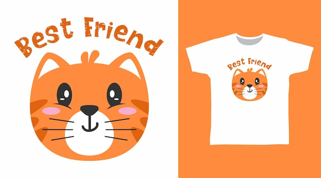 Leuke kat beste vriend cartoon tee ontwerpen concept