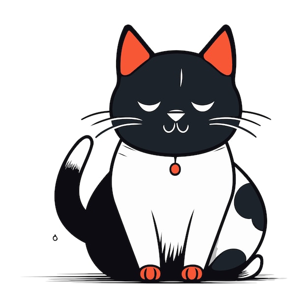 Leuke kat cartoon vector illustratie Zwarte en witte kat icoon