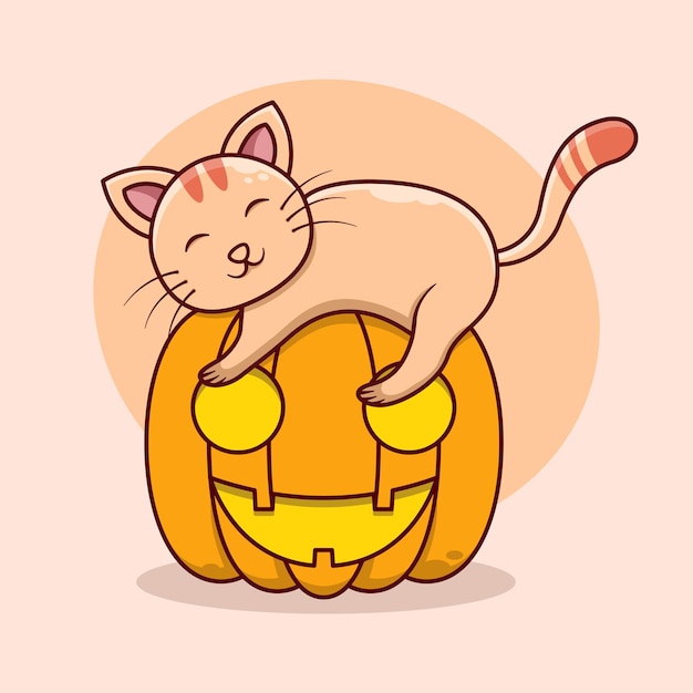 Leuke kat die halloween-pompoen knuffelt