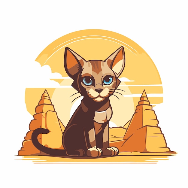Vector leuke kat die op het zand in de woestijn zit vector illustratie
