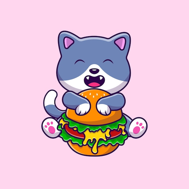 Leuke Kat Knuffel Hamburger Cartoon Vector Pictogrammen Illustratie