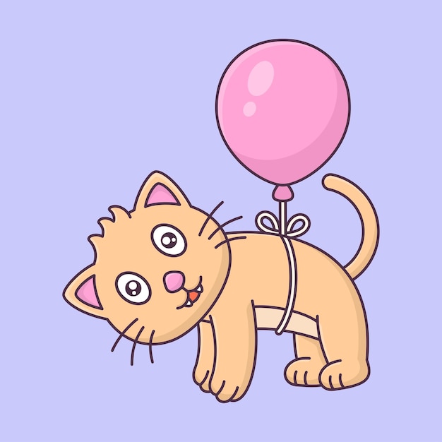 Leuke kat met ballon cartoon vector icon illustratie dier natuur icon concept geïsoleerd