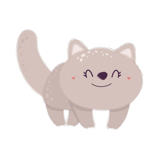 Leuke kat met een grappige glimlach. vectorillustratie van een schattig kawaii dier.