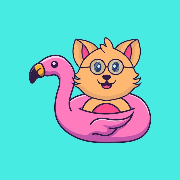 Leuke kat met flamingoboei. dierlijk beeldverhaalconcept geïsoleerd. platte cartoonstijl