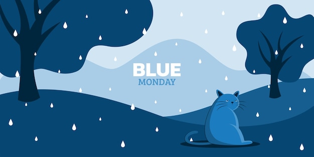 Leuke kat op Blue Monday-landschap