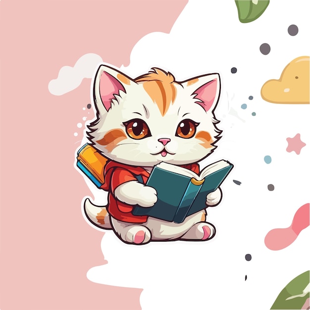 Leuke kat sticker met een boek