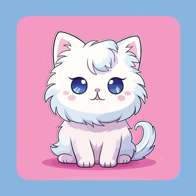 Leuke kawaii angora witte kat op effen achtergrond vectorillustratie