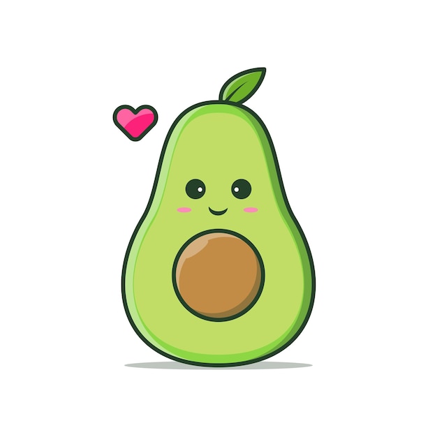 Leuke kawaii-avocado met vectorillustratie van de glimlachuitdrukking