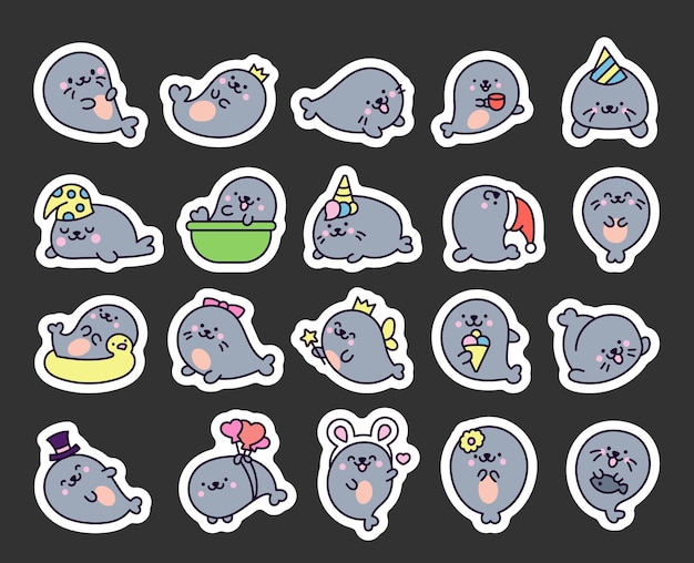 Leuke kawaii baby zeehonden Sticker Bookmark Grappige cartoon personages arctische en antarctische dieren.