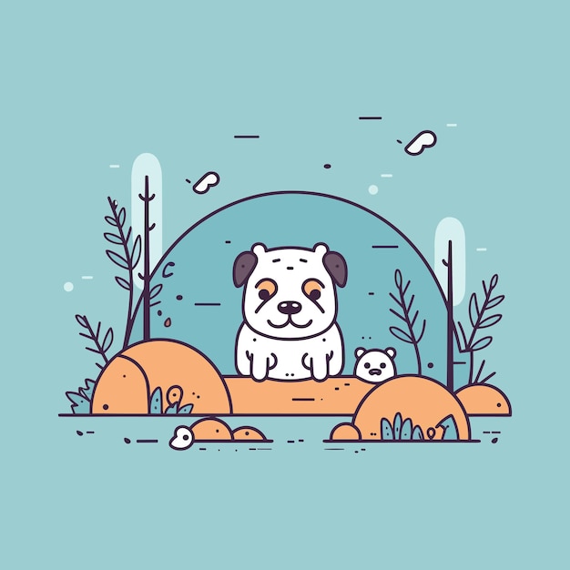 Leuke kawaii bulldog cartoon hondje puppy illustratie