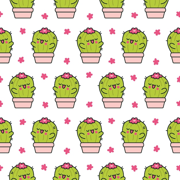 Leuke kawaii cactus Naadloos patroon