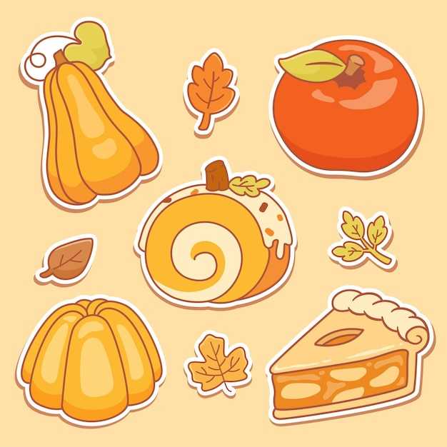 Leuke Kawaii herfstvoedsel- en dessertstickers