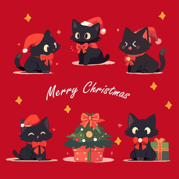 Leuke kawaii kerstkatten cartoon afbeelding collectie Zwarte katten