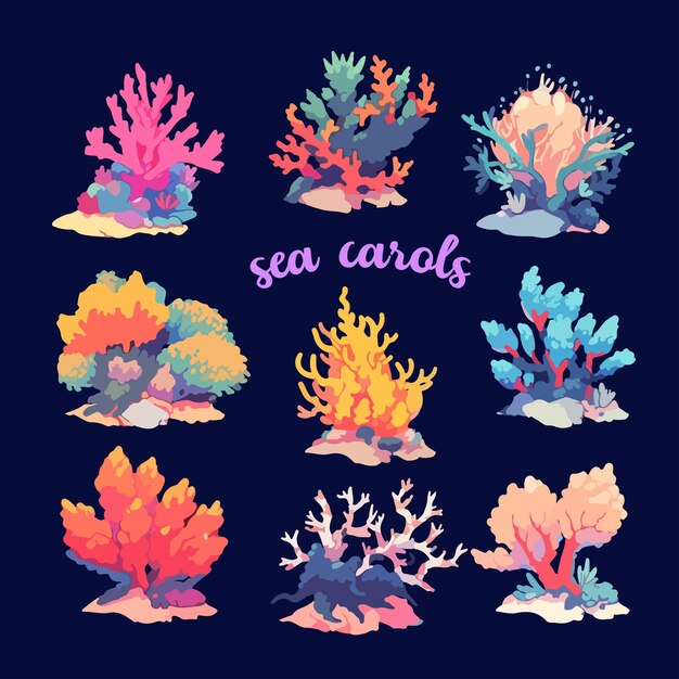 Leuke kawaii kleurrijke aquarium oceaan onderzeese koralen cartoon illustratie vector zeewier sealife