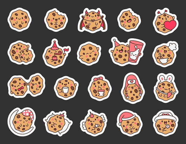 Leuke kawaii koekjes Sticker Bookmark Cartoon choco chip personages Grappig eten