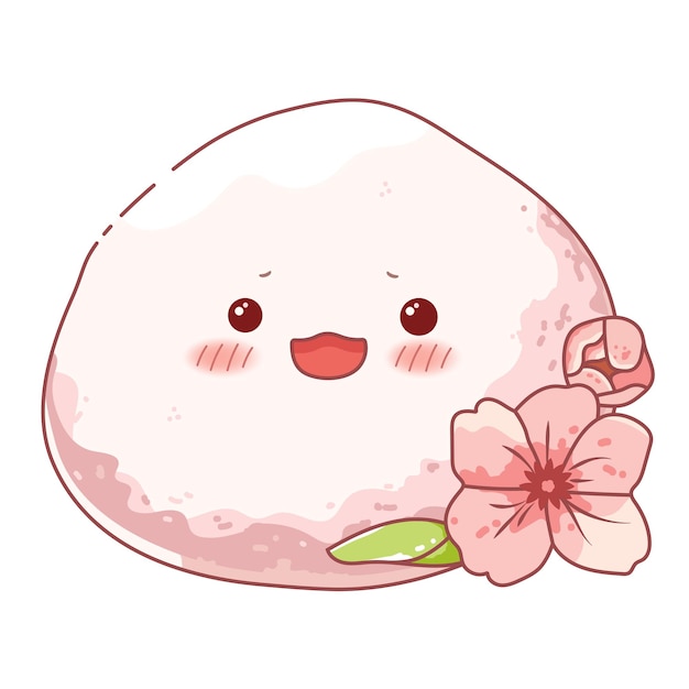 Leuke kawaii mochi met sakura bloemen Japanse traditionele snoepwaren Vector illustratie