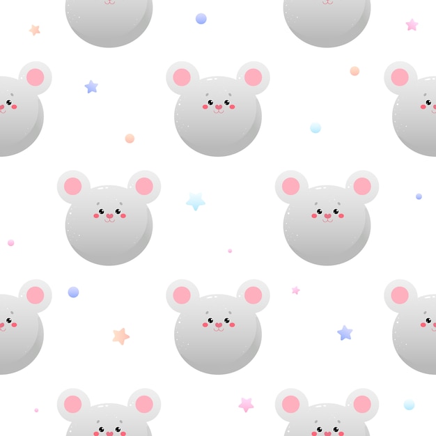 Leuke Kawaii muis, Rat. Dierlijk naadloos patroon.