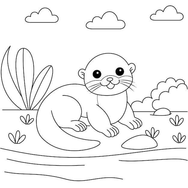 Leuke Kawaii Otter Cartoon Character Kleurblad Vector Illustratie