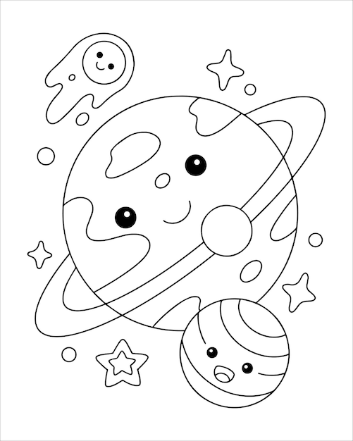 Leuke Kawaii planeet kleurpagina illustratie