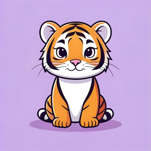 Leuke Kawaii Tiger Vector Clipart Icon Cartoon Character Icon op een Lavender achtergrond