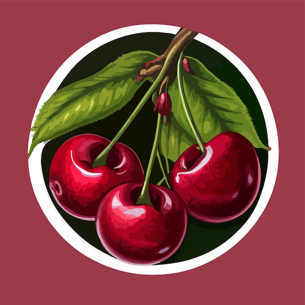 Leuke kersen fruit sticker digitale afbeelding Cherry vector