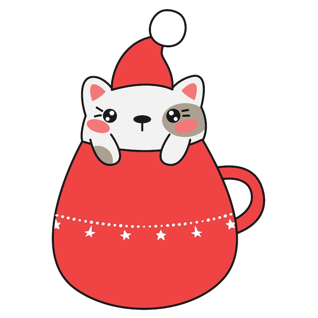 Leuke kerst doodle dikke kat. Vector voorraad illustratie.