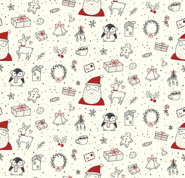Vector leuke kerst doodles naadloze patroon
