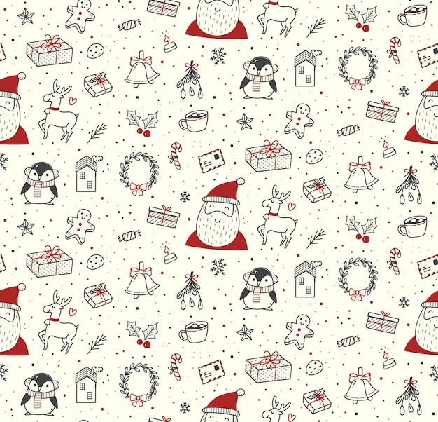 Leuke kerst doodles naadloze patroon