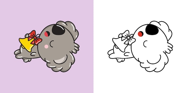 Leuke kerst koala clipart illustratie en zwart-wit grappige clip art kerstdier