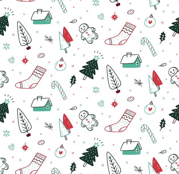 Leuke kerst naadloze patroon in doodle stijl