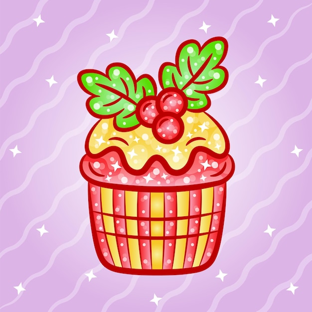 Leuke kerstcupcake-sticker met verloopkleuren