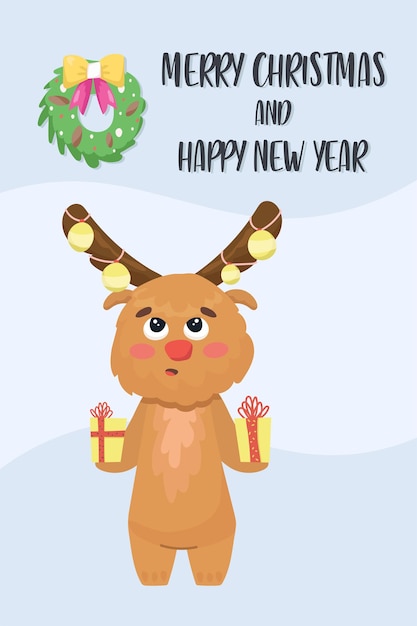 Leuke kerstposter met elanden en zin prettige kerstdagen en gelukkig nieuwjaar