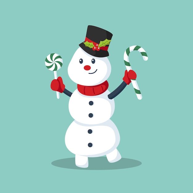 Leuke kerstsneeuwman met hoed Character Design Illustration