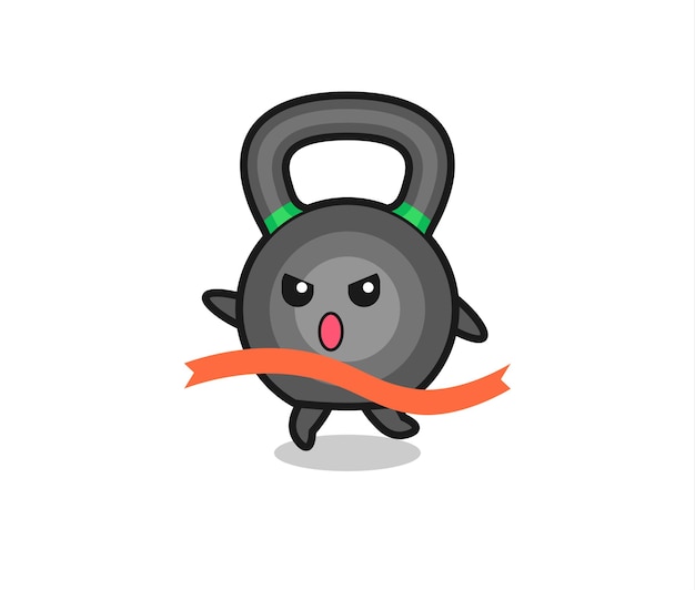 Leuke kettleball-illustratie bereikt de finish, schattig stijlontwerp voor t-shirt, sticker, logo-element