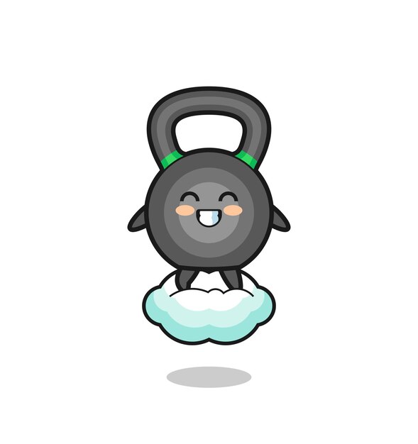 Vector leuke kettlebell-illustratie die op een zwevende wolk rijdt